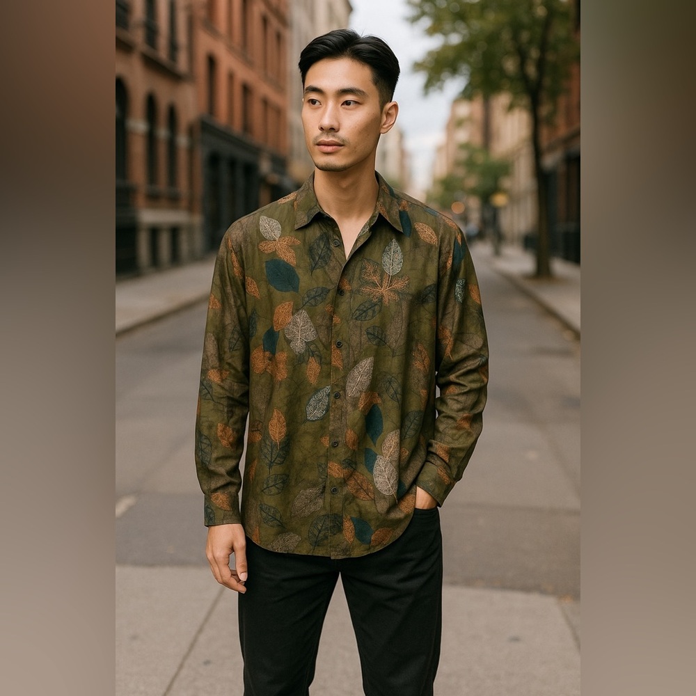 PAVINI Long Sleeve Button Up Green Orange Teal XL Shirt Topical Corpcore‎